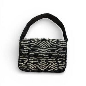 Chic Black and White Beaded Shoulder Bag